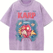 Jaws x Magikarp Poke Anime vintage washed oversized T-shirt in Purple