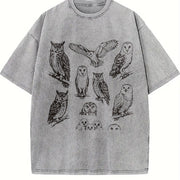 Owl 90s Tattoo Retro ® Y2k Woodland Bird Vintage Washed T-Shirt in Gray