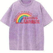 Take a Look It's in a Book Reading Rainbow vintage washed oversized T-shirt in Purple