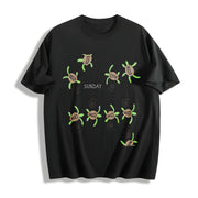 Sea Turtle Embroidered Cotton T-Shirt in Black
