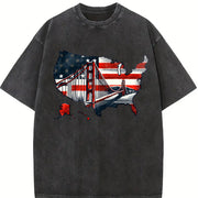 USA Map Flag Bridge Vintage Washed T-Shirt in Black