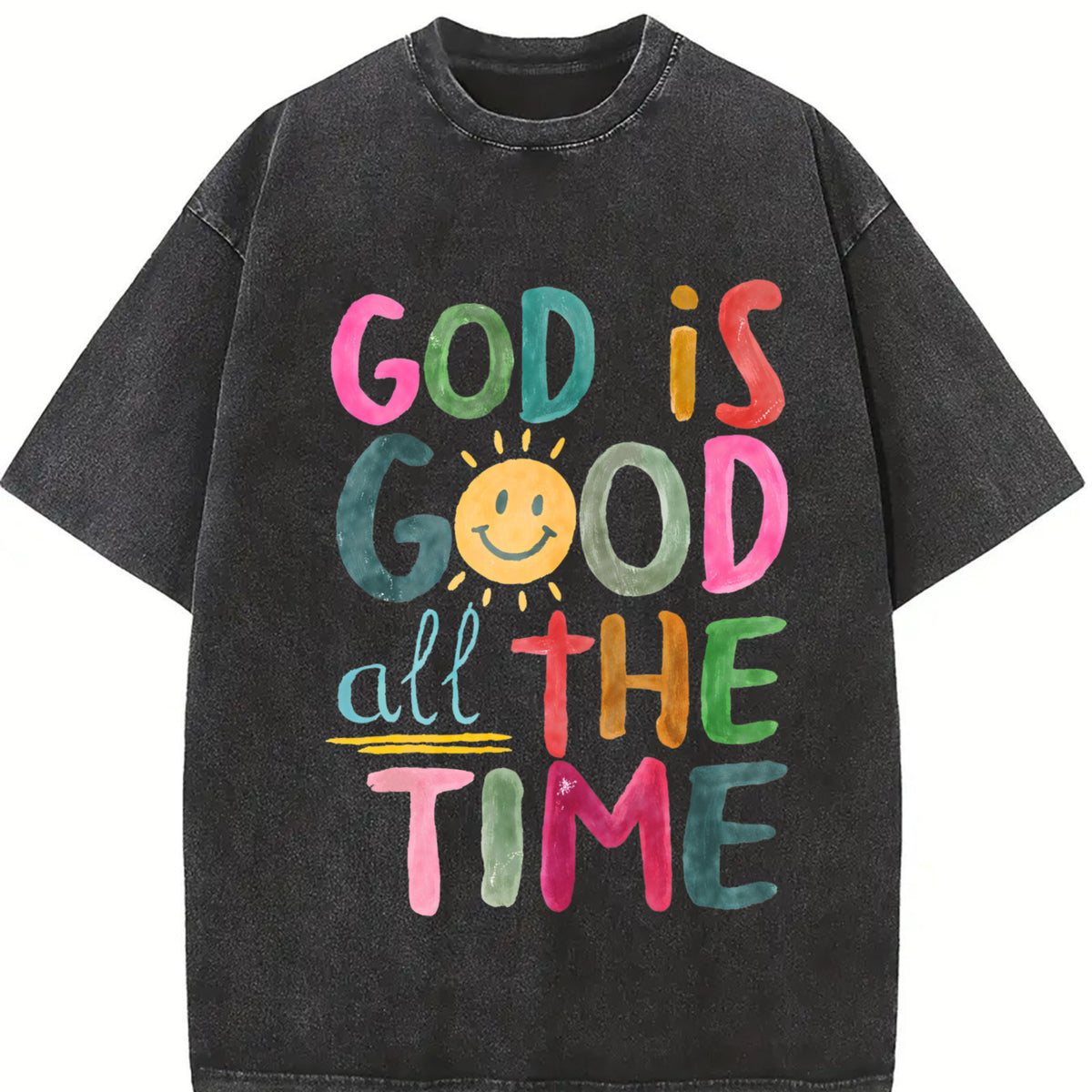 God Is Good All the Time Vintage Washed T-Shirt in Black