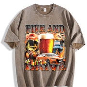 Five and Drive 90s Bootleg Meme Beer Vintage Washed T-Shirt in Brown