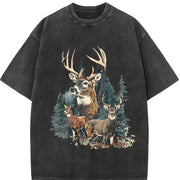 Deer 90's Retro Fall Buck And Doe Deer Americana Nostalgia vintage washed oversized T-shirt in Black