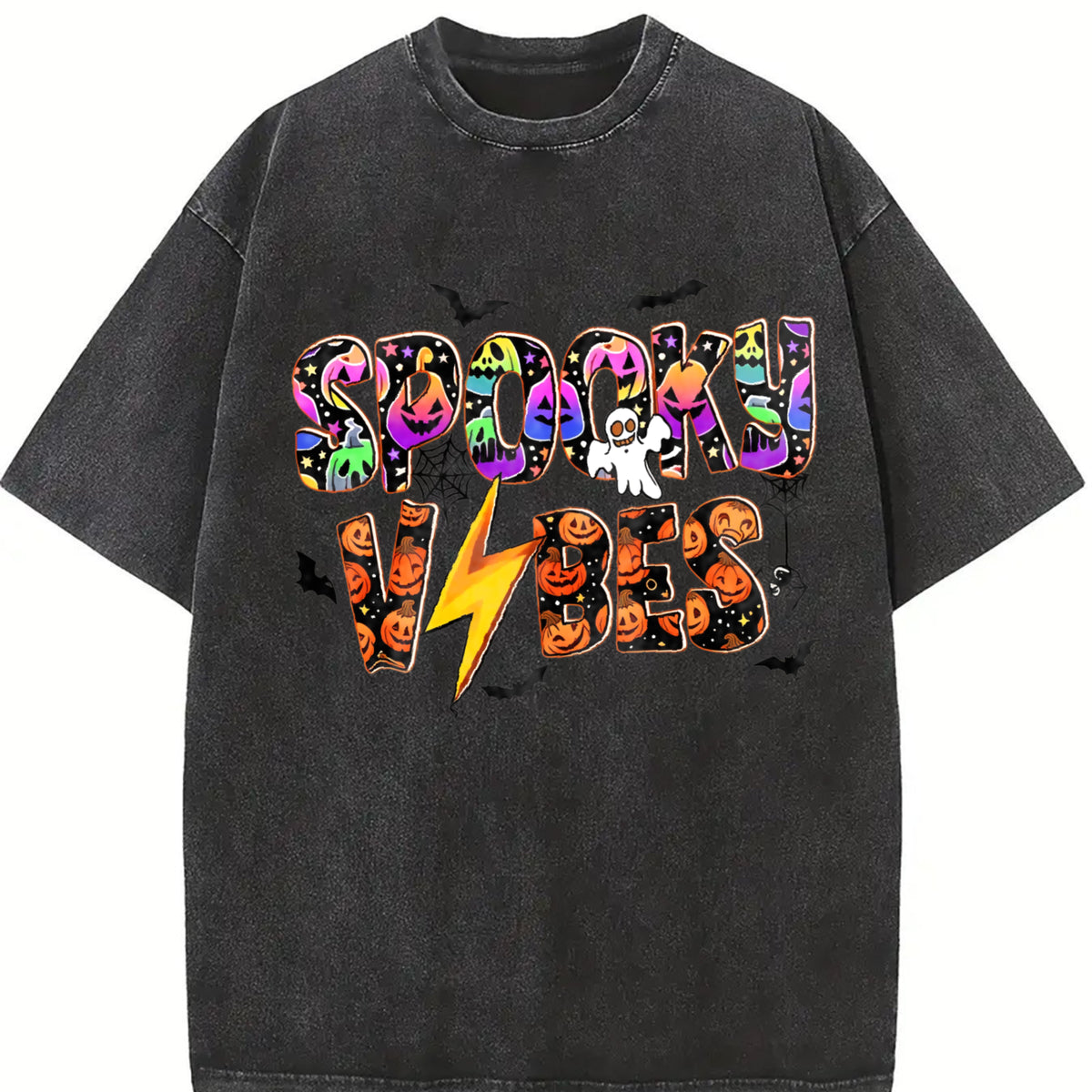 Retro Batik Anti-dye Vintage Washed T-Shirt in Black