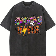 Retro Batik Anti-dye Vintage Washed T-Shirt in Black