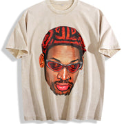 Dennis Zig Zag Red Hair Hollywood 90's Basketball vintage washed oversized T-shirt in Beige