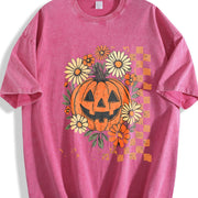 Retro Floral Pumpkin Vintage Washed T-Shirt in Red