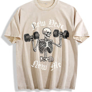 New Year New Me Skeleton Weights Vintage Washed T-Shirt in Beige