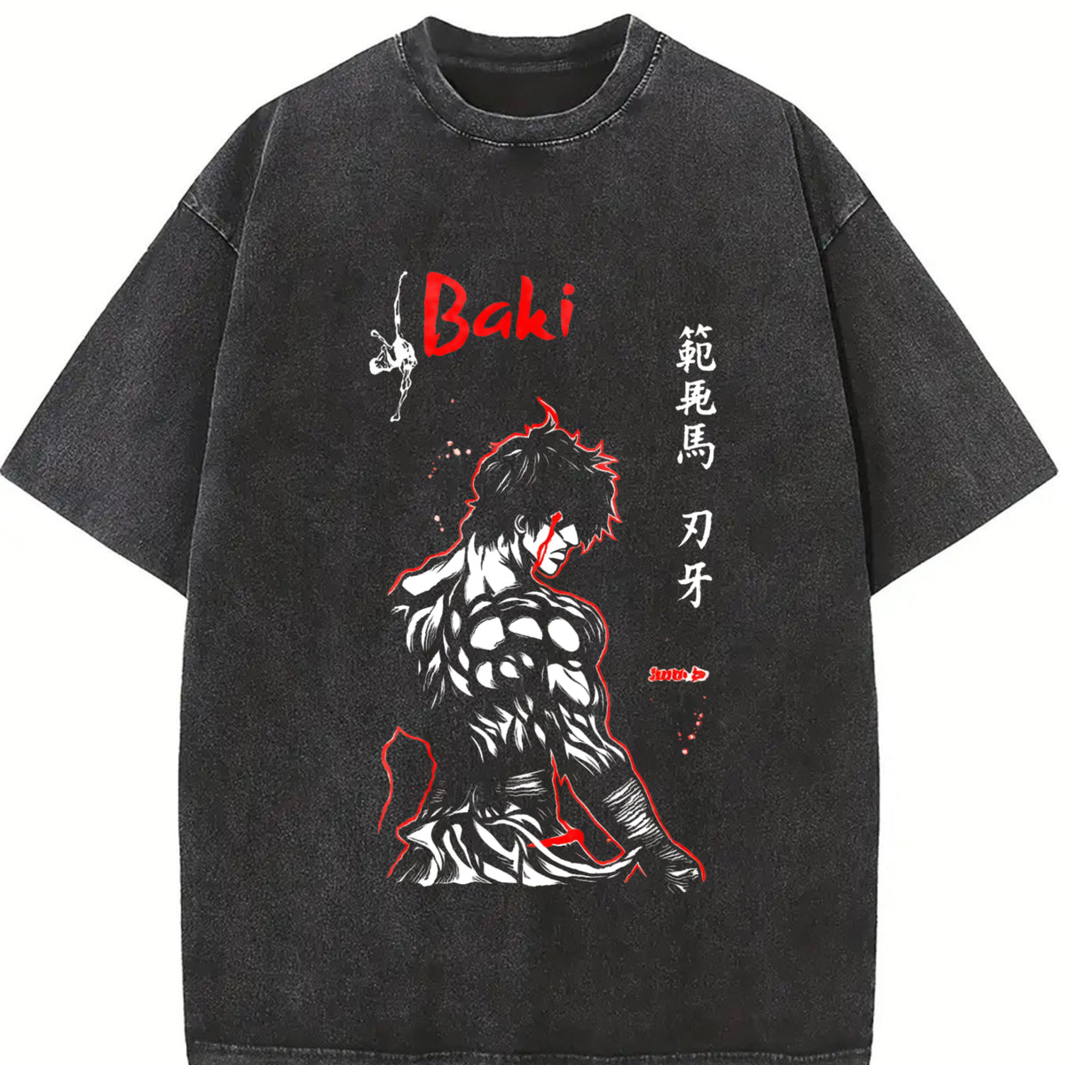 Baki Hanma Anime vintage washed oversized T-shirt in Black