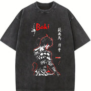 Baki Hanma Anime vintage washed oversized T-shirt in Black