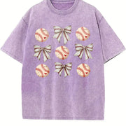 Coquette Baseball Mom Vintage Washed T-Shirt in Purple