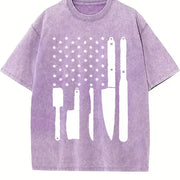 Chef Kitchen Utensils American Flag Vintage Washed T-Shirt in Purple