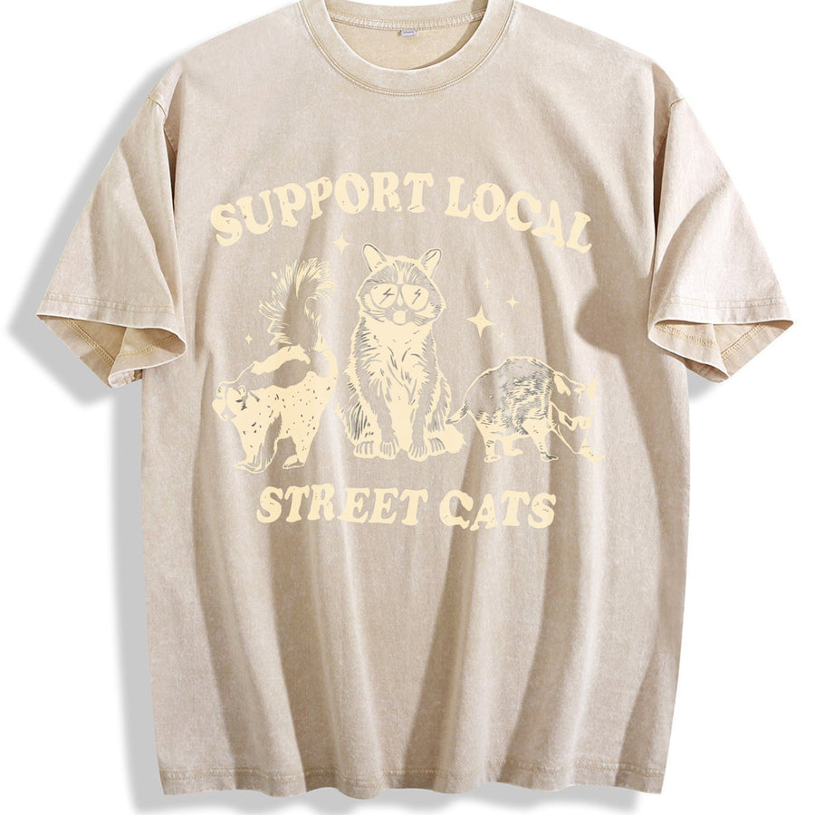 Support Local Street Cats Raccoon Skunk vintage washed oversized T-shirt in Beige