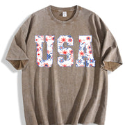 USA Floral Flowers vintage washed oversized T-shirt in Brown