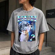 Playful Humor Cat Meme Vintage Washed T-Shirt in Gray