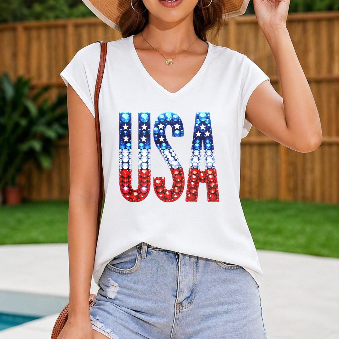 Patriotic USA Flag Vest Women's Color Cotton Tank Top in White