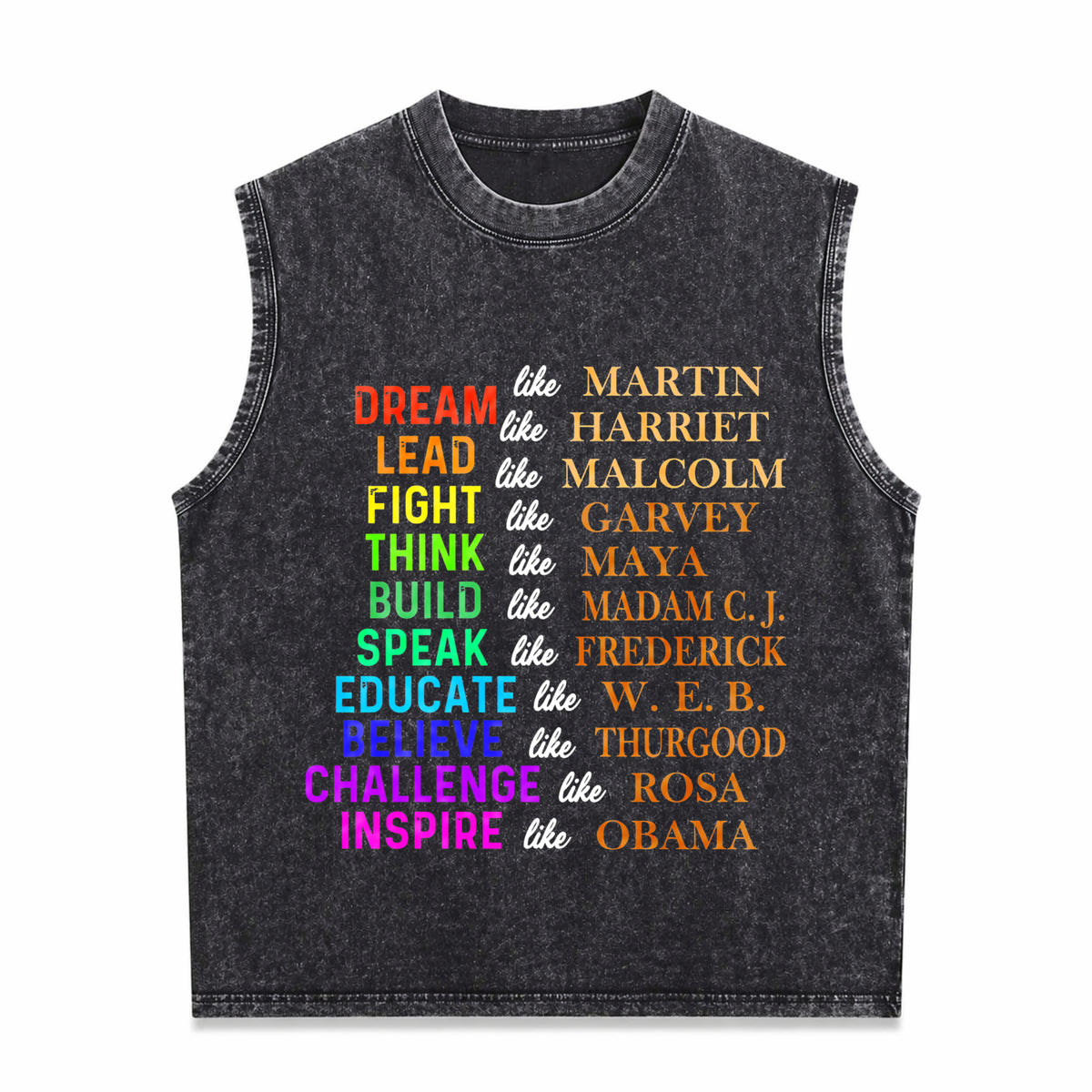 Dream Like Martin Lead Like Harriet the Black History Vintage Washed Tank Top in Black