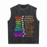 Dream Like Martin Lead Like Harriet the Black History Vintage Washed Tank Top in Black