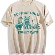Support Your Local Street Cats Vintage Washed T-Shirt in Beige
