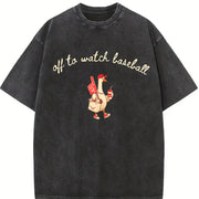 Off to Watch Baseball Goose Vintage Washed T-Shirt in Black