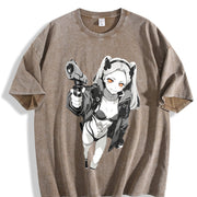 Lucy × David - Cyberpunk Anime for Anime Fans and Lovers vintage washed oversized T-shirt in Brown