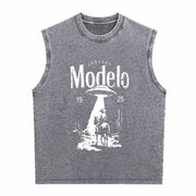 It's Time for a Beer! Fun Beer Short-sleeved Vintage Washed Tank Top in Gray