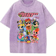 Powerpuff Girls Comic Collage vintage washed oversized T-shirt in Purple