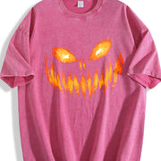 Horror Pumpkin Retro 90s Vintage Washed T-Shirt in Red
