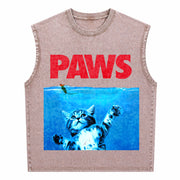 Xiongying Paws Cat and Mouse Vintage Washed Tank Top in Brown