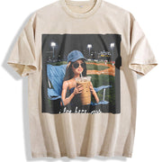Baseball Glam Doll I Live Here Now Vintage Washed T-Shirt in Beige