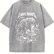 I Have Rabies Rat Retro Gothic Horror Rats Vintage Washed T-Shirt in Gray