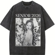 Personalised Senior 2026 Vintage Washed T-Shirt in Black