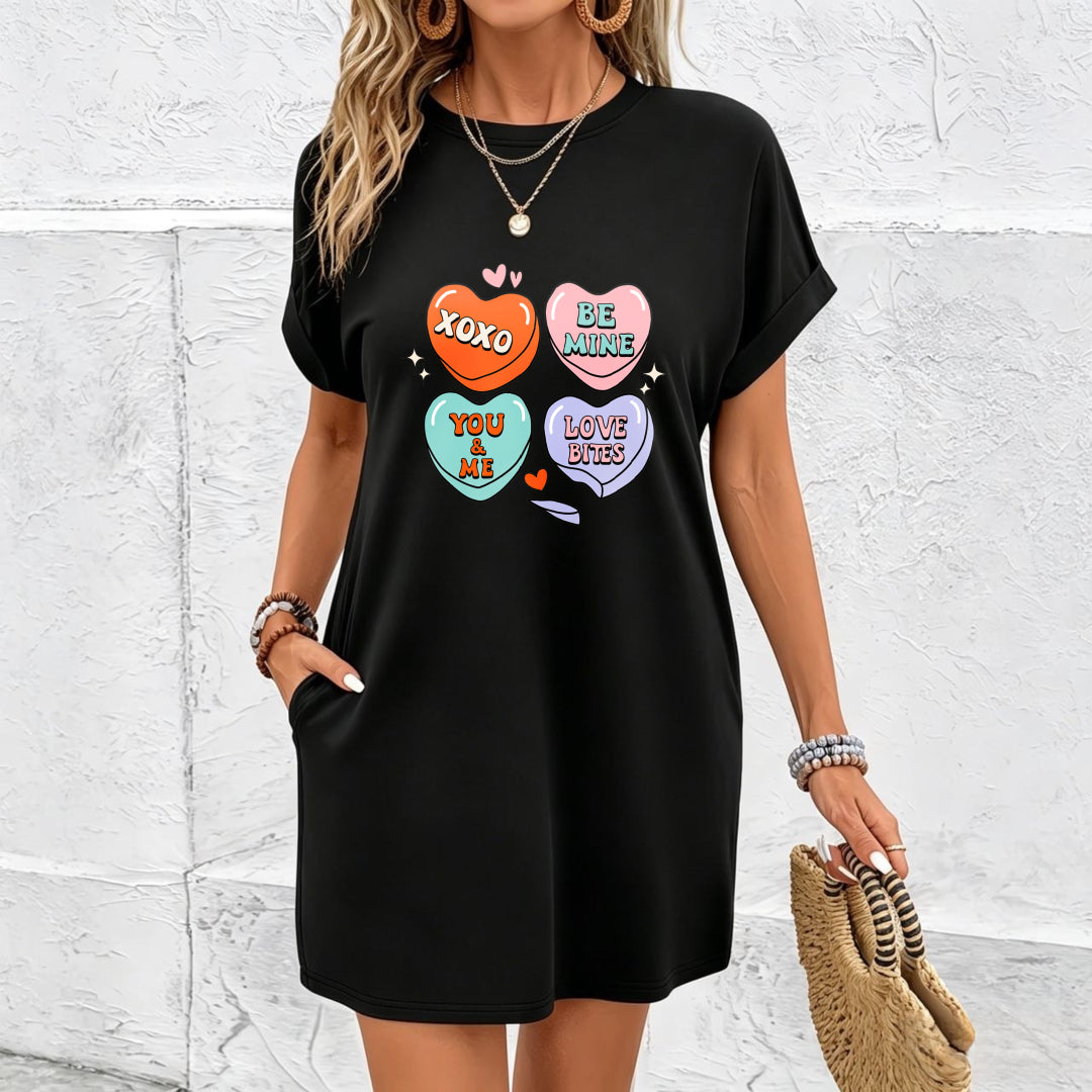 Heart Romantic Heart Letter Unique Dress Cotton T-Shirt in Black