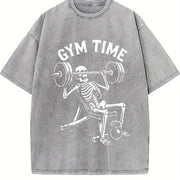 Gym Time Skeleton Vintage Washed T-Shirt in Gray