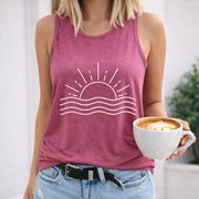 Sun Over Waves Crew-neck Sleeveless Vest Outdoor Women's Color Cotton Tank Top in Red