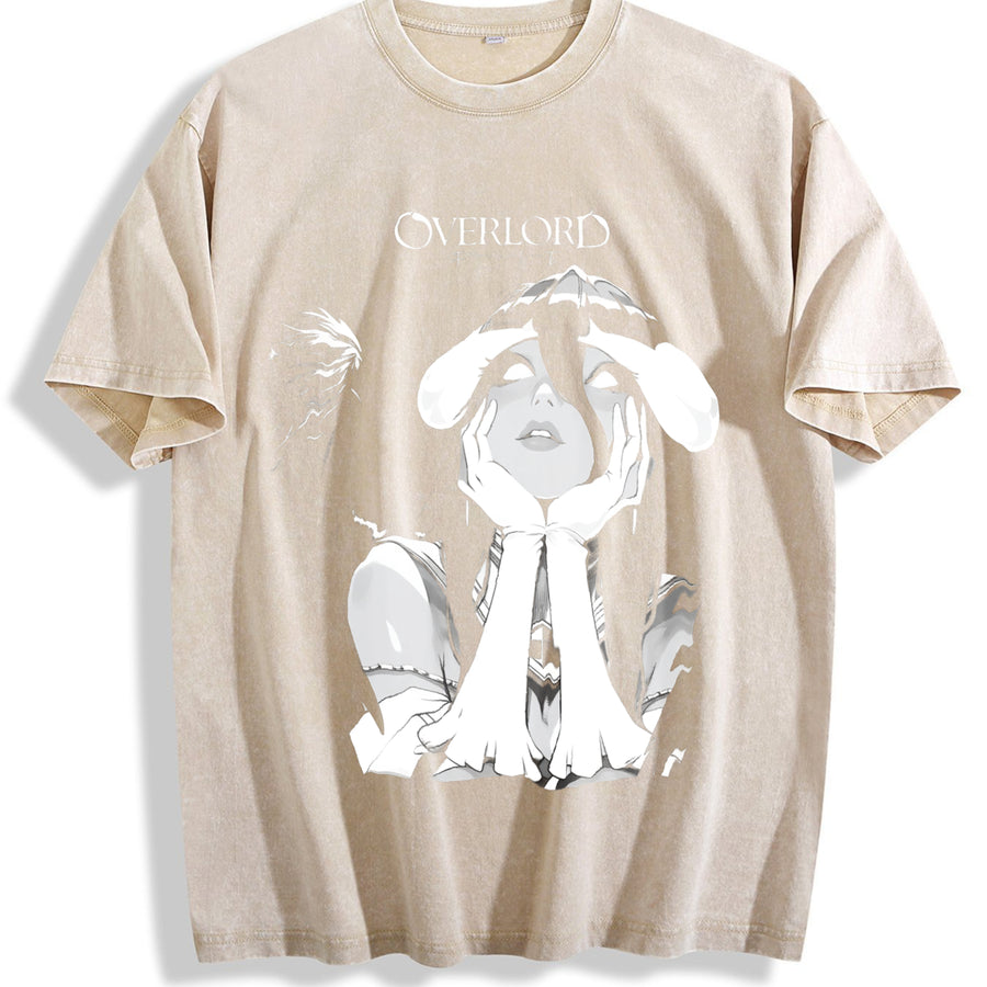 Albedo Overlord Anime Manga vintage washed oversized T-shirt in Beige