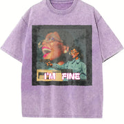 Elegant Short-sleeved Y2K Vintage Washed T-Shirt in Purple