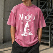 Modelo Beer Vintage Washed T-Shirt in Red