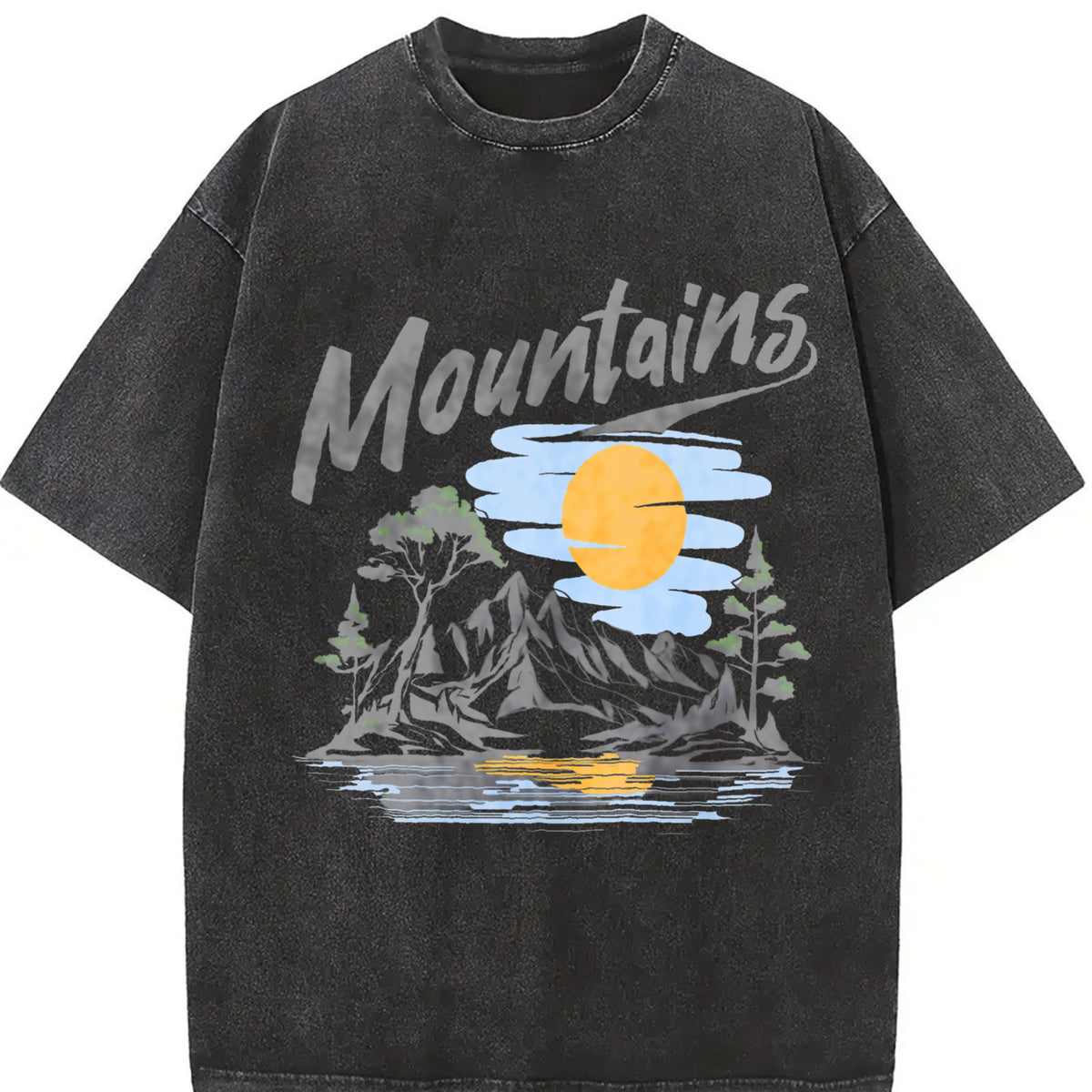 Mountains for Dad Friends Vintage Washed T-Shirt in Black