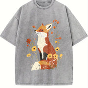 Fox Fashionable Vintage Washed T-Shirt in Gray