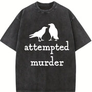 Bird Attempted Murder Crow Vintage Washed T-Shirt in Black