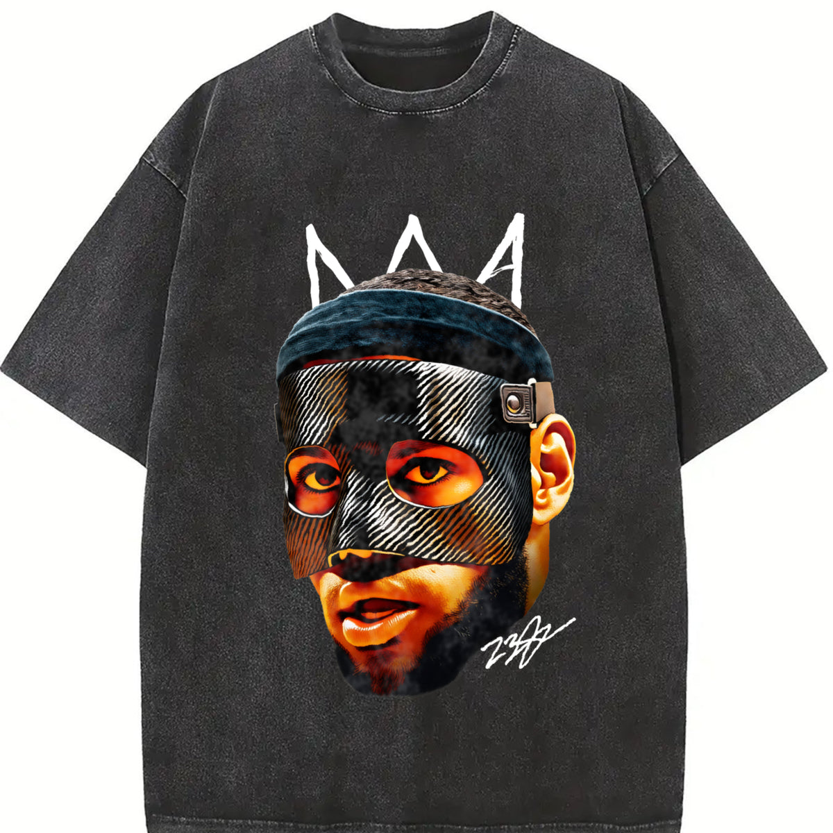 Bron James Mask Masked Bron Basketball King vintage washed oversized T-shirt in Black