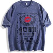 Crazy Bitch vintage washed oversized T-shirt in Blue