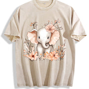 A Round-neck Stylish Vintage Washed T-Shirt in Beige