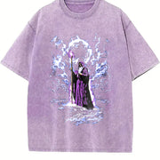 Retro Wizard Dark Fantasy Vintage Washed T-Shirt in Purple
