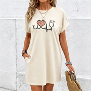 Off-shoulder Loose Long Dress with Pockets Cotton T-Shirt in White