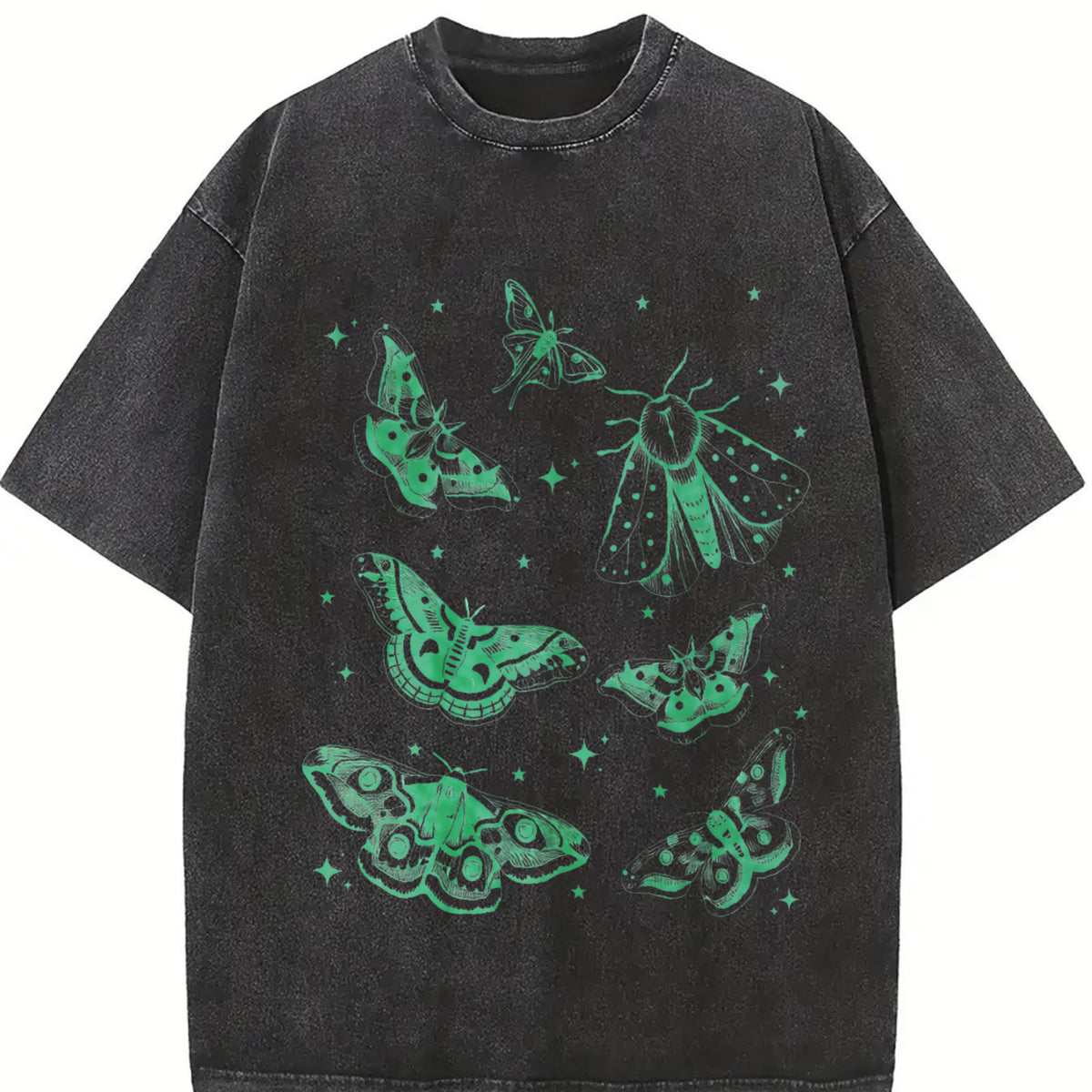 Moth Tattoo Retro Nature Bug Vintage Washed T-Shirt in Black