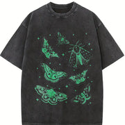 Moth Tattoo Retro Nature Bug Vintage Washed T-Shirt in Black