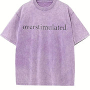 Ladies' American Retro Pink Overstimulated Letter Large Vintage Washed T-Shirt in Purple